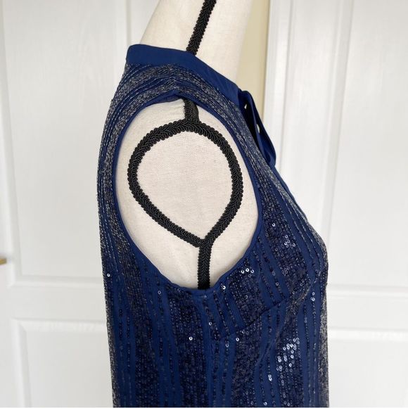 CeCe Size XS Navy & Black Sequin Layered Bow Tie Neck Sleeveless Cocktail Dress - Picture 6 of 15